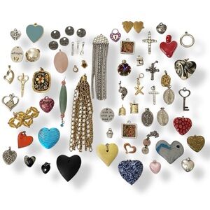 Bundle Vintage-Now Charms Pendants Hearts Crosses Metals NO JUNK Jewelry Making